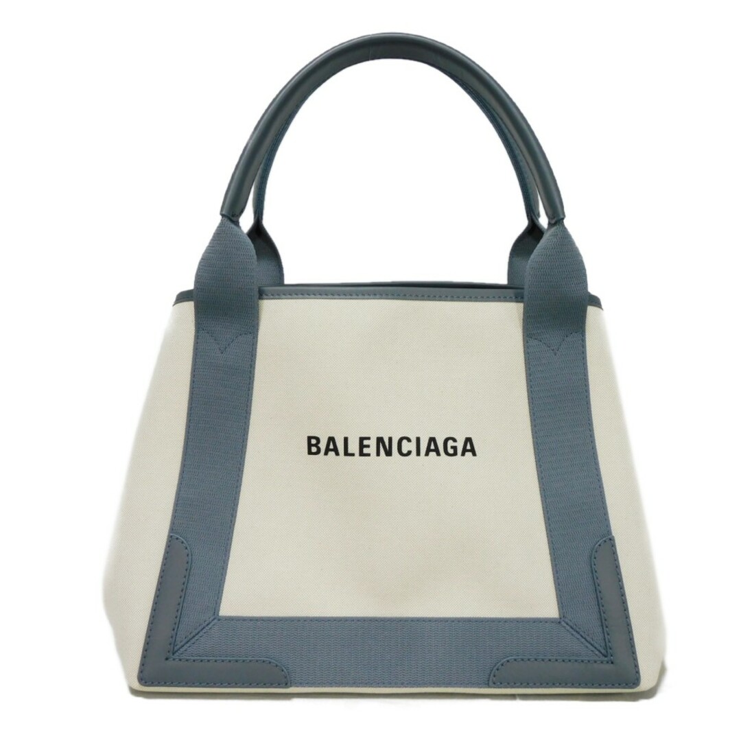 BALENCIAGA バレンシアガ ネイビー カバ S スモール カバス ナチュラル グレー コットン カーフ ハンドバッグ 新ロゴ トートバッグ 339933 2HH3N 1381小キズストラップ