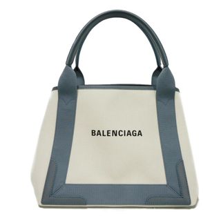 バレンシアガ(Balenciaga)のBALENCIAGA バレンシアガ ネイビー カバ S スモール カバス ナチュラル グレー コットン カーフ ハンドバッグ 新ロゴ トートバッグ 339933 2HH3N 1381(トートバッグ)