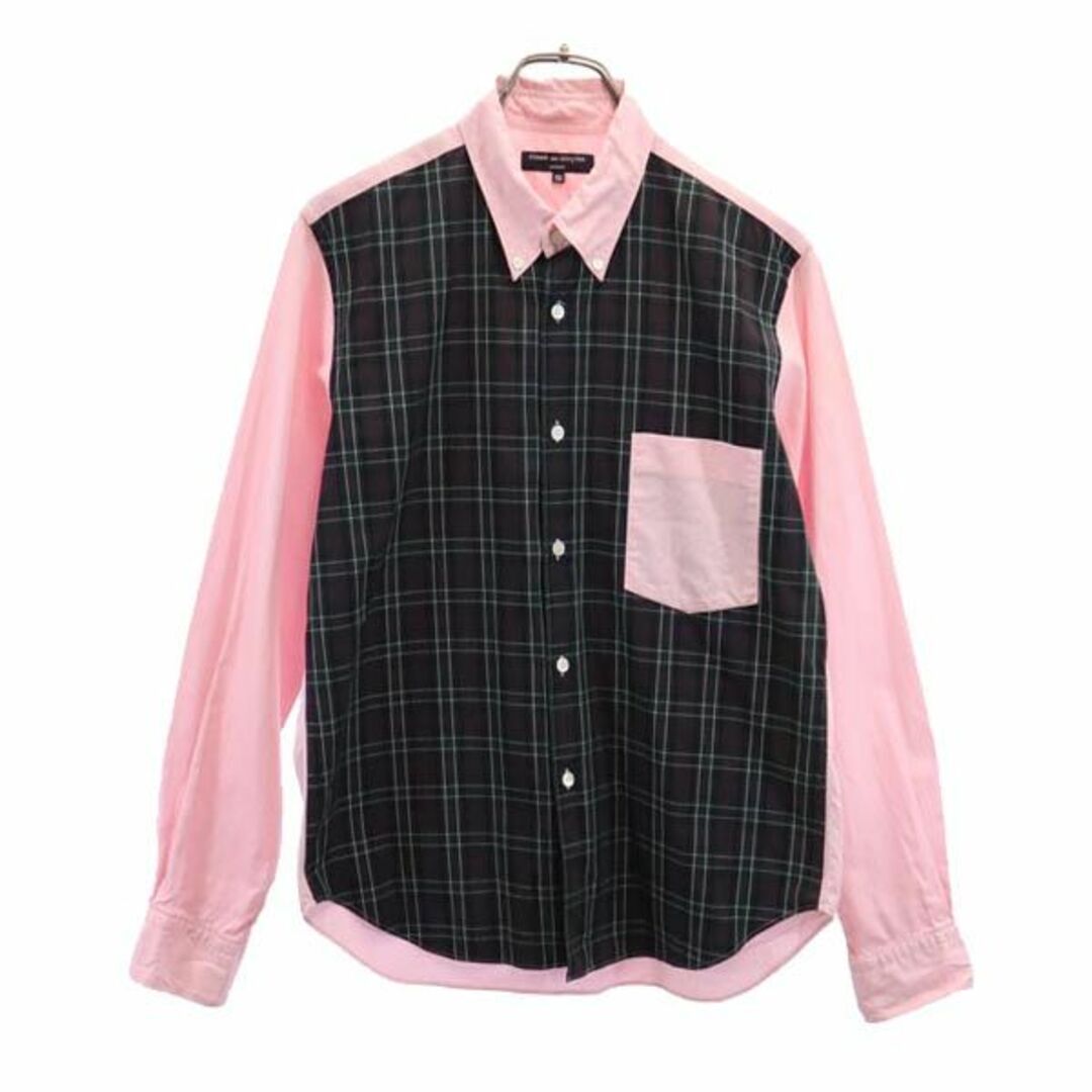 コムデギャルソンオム 2008年 チェック柄 長袖 ボタンダウンシャツ SS ピンク×グリーン COMME des GARCONS HOMME メンズ  【231129】 メール便可ボタンダウンシャツサイズ表記