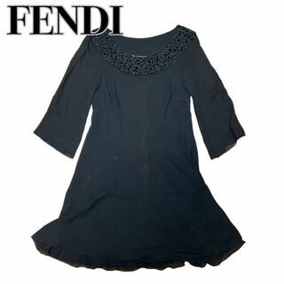 フェンディ(FENDI)のFENDI フェンディ ブラック黒 ドレスワンピース　44 XL(ひざ丈ワンピース)