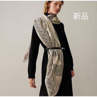 Hermes - エルメス 大判 ショール ストール H柄 ネイビー コットン 綿