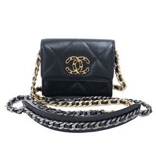 シャネル(CHANEL)の　シャネル CHANEL CHANEL19 チェーンコインパース AP1787 30番 ブラック ゴールド金具/シルバー金具 ラムスキン レディース ポーチ(ポーチ)