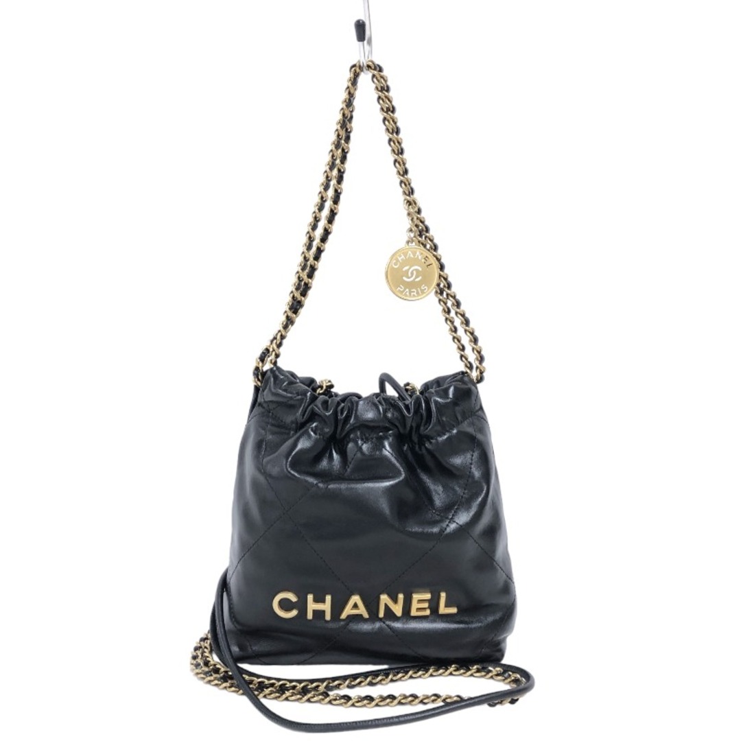 約123cm開閉式シャネル CHANEL CHANEL22 ミニ ハンドバッグ AS3980 ブラック ゴールド金具 シャイニーカーフ レディース ショルダーバッグ