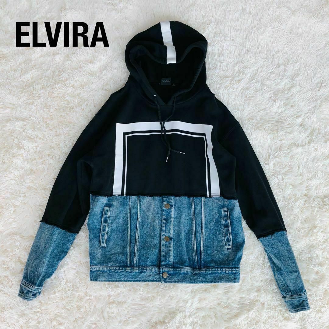 正規品取扱通販 ELVIRAエルビラ スウェット×デニム切り替えパーカー