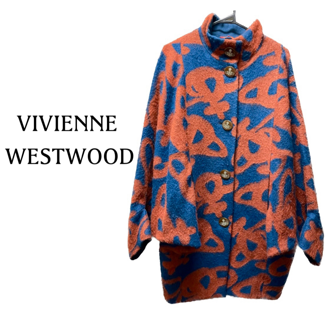 Vivienne Westwood(ヴィヴィアンウエストウッド)のヴィヴィアンウエストウッド【美品】《希少》オーブ柄 ドルマン ウール コート レディースのジャケット/アウター(ピーコート)の商品写真