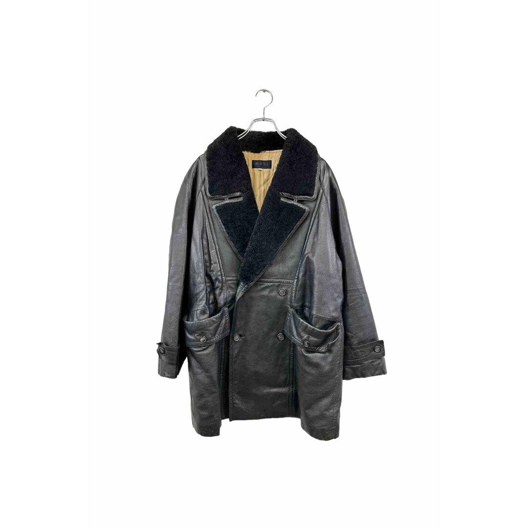 PAS DE FILLE leather coat レザーコート チェスターコート サイズ48 襟ボア 羊革 ブラック ヴィンテージ 8美品