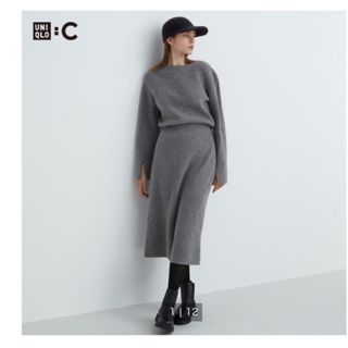 ユニクロ(UNIQLO)の専用　新品　ユニクロシー　ボートネックワンピース  グレー(ロングワンピース/マキシワンピース)