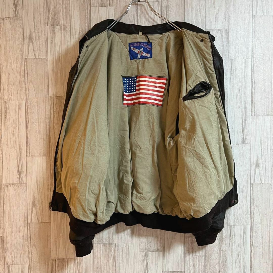 エアーボーンレザージャケット　中国製ビックシルエット　ヴィンテージ　アメリカ国旗 メンズのジャケット/アウター(レザージャケット)の商品写真