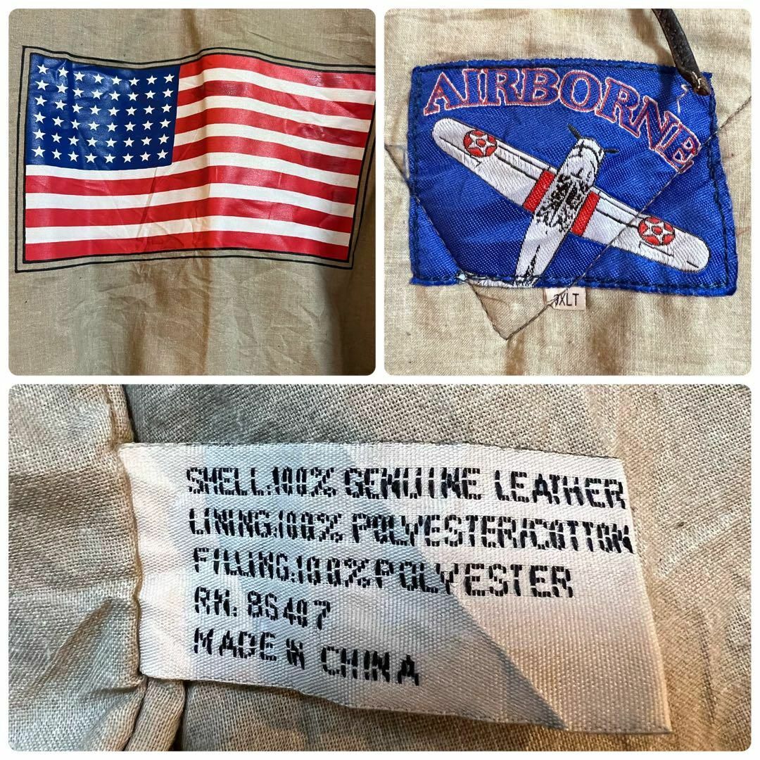 エアーボーンレザージャケット　中国製ビックシルエット　ヴィンテージ　アメリカ国旗 メンズのジャケット/アウター(レザージャケット)の商品写真