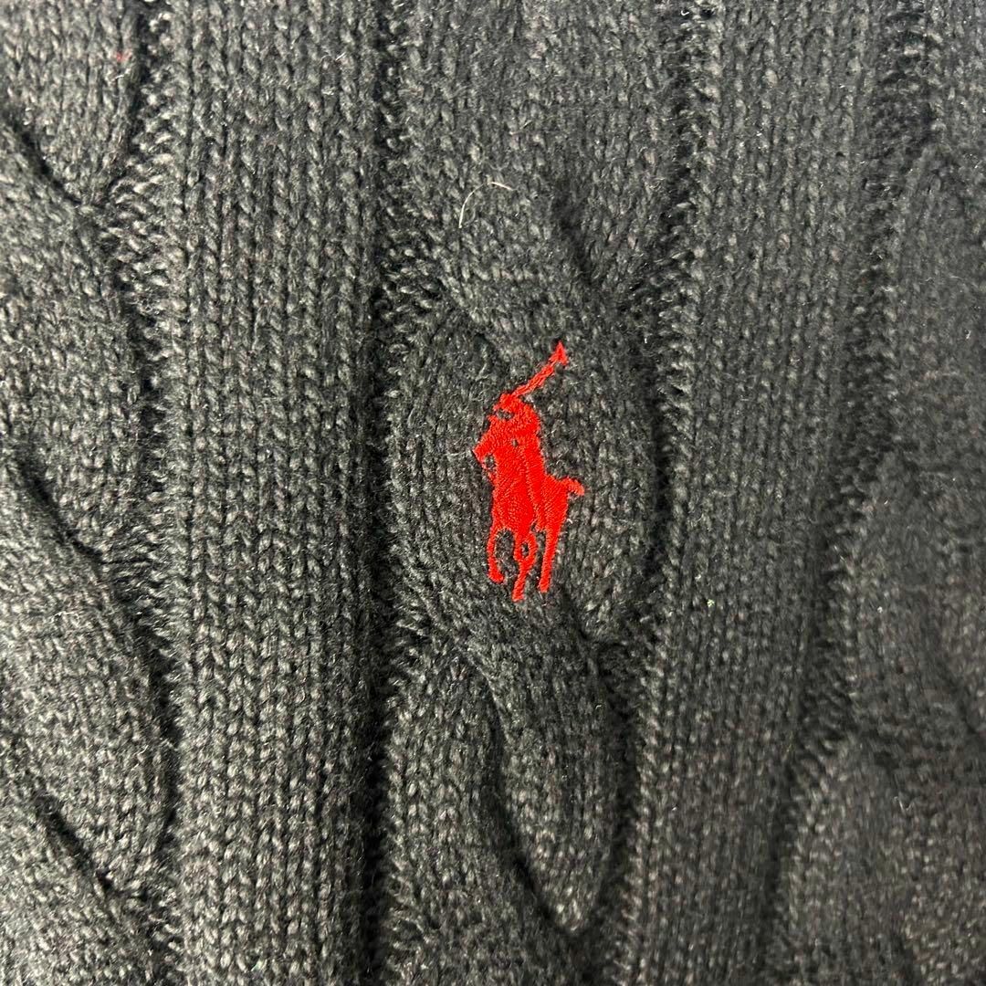 Ralph Lauren(ラルフローレン)の【希少‼︎】ラルフローレン 刺繍ロゴ コットン ケーブルニット ブラック 美品 メンズのトップス(ニット/セーター)の商品写真