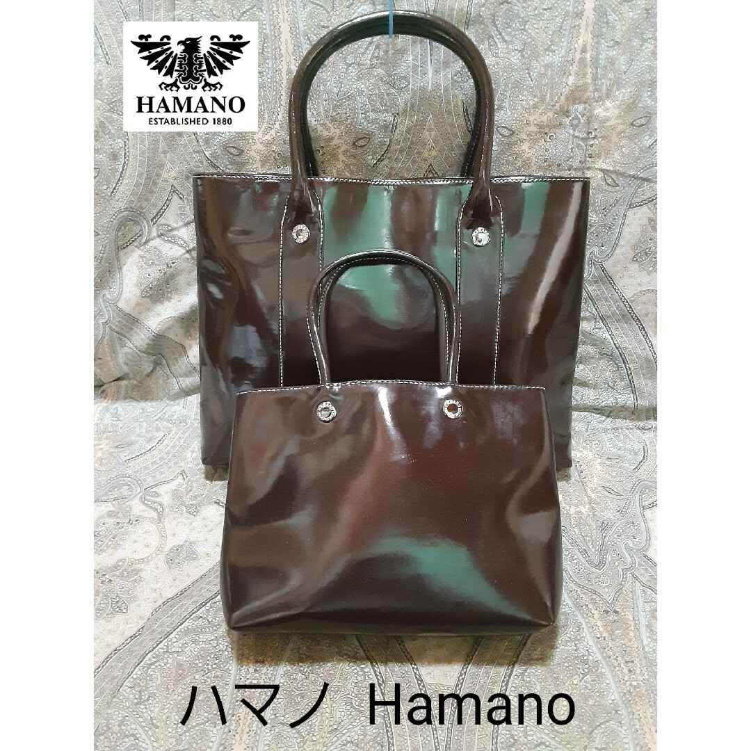 ハマノ濱野皮革工藝 Hamano エナメルレザーハンドバッグ/サブバッグ付き | フリマアプリ ラクマ
