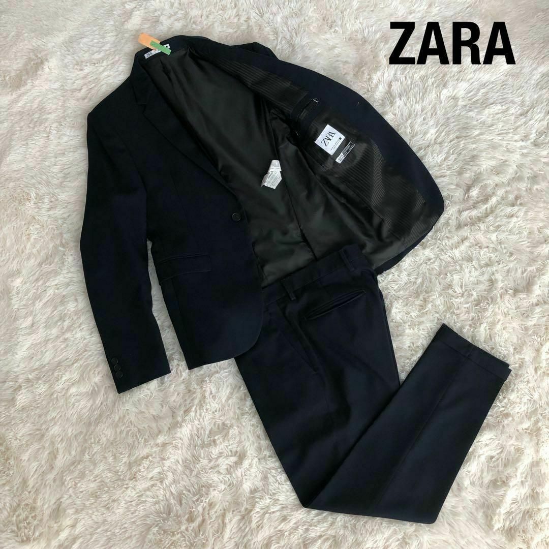 ZARAザラ　セットアップスーツ　一つボタン　ネイビー紺色46のサムネイル