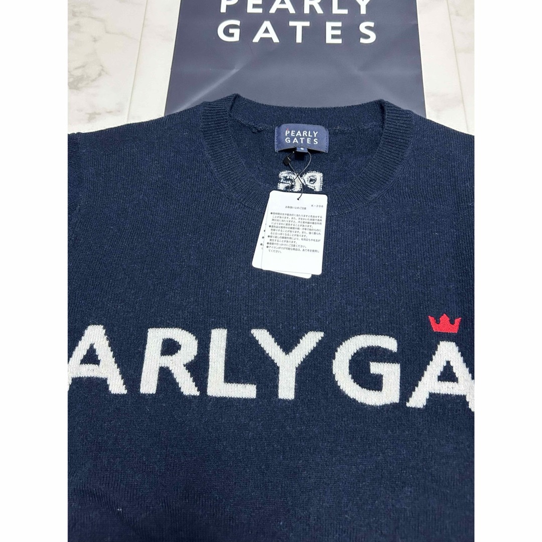 PEARLY GATES(パーリーゲイツ)のパーリーゲイツ ウールカシミヤ混クルーネックニットセーターネイビー5（L）新品 スポーツ/アウトドアのゴルフ(ウエア)の商品写真