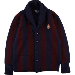 ラルフローレン(Ralph Lauren)の古着 ラルフローレン Ralph Lauren POLO by Ralph Lauren ストライプ柄 ショールカラー ウールニットカーディガン メンズL /eaa365058(カーディガン)