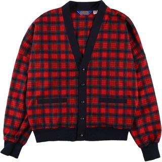 ペンドルトン(PENDLETON)の古着 90年代 ペンドルトン PENDLETON チェック柄 ウールニットカーディガン USA製 メンズL ヴィンテージ /eaa365077(カーディガン)