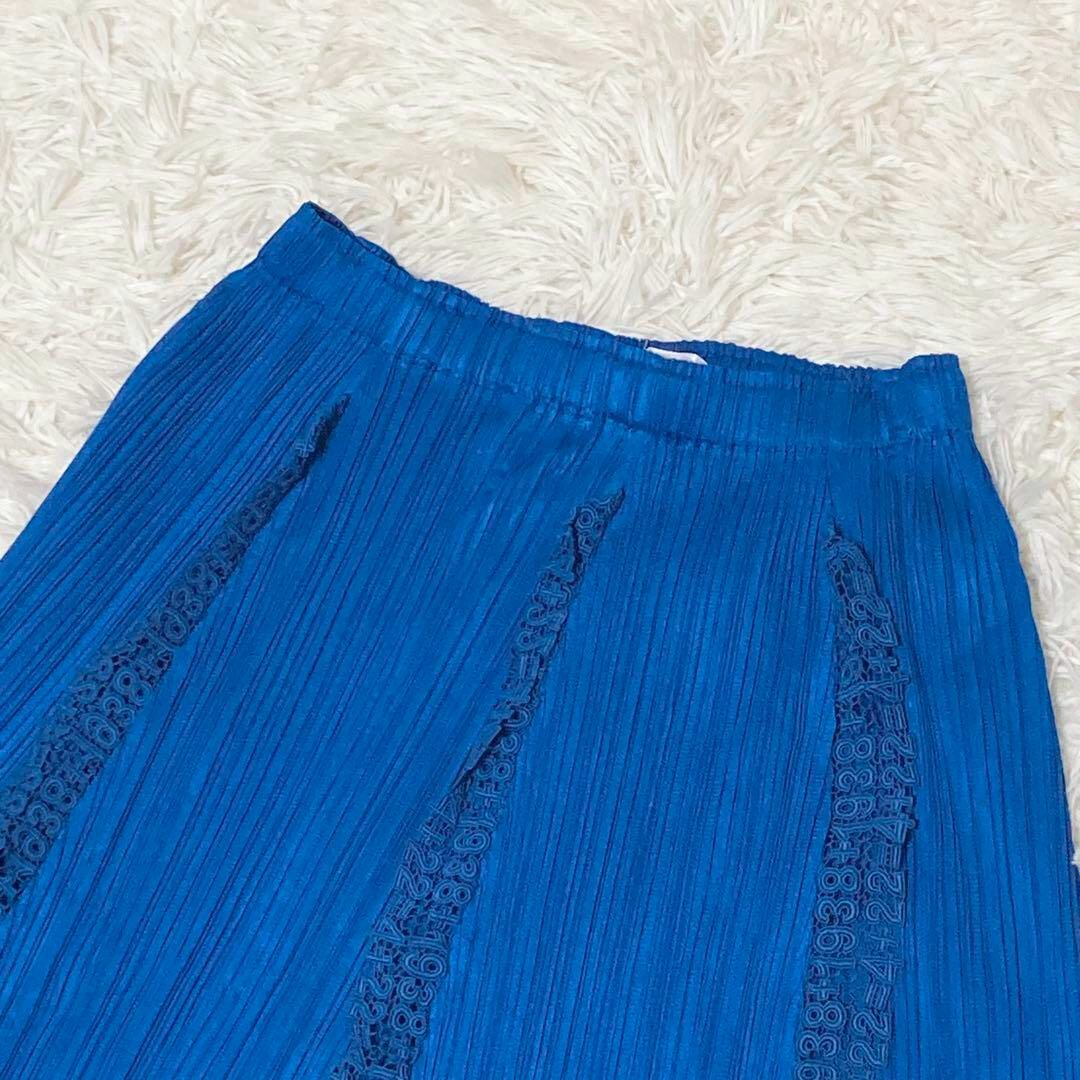 希少　美品　プリーツプリーズ　スカート　数字モチーフ　3　ブルー　日本製