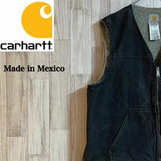 カーハート(carhartt)のカーハートダックベスト　メキシコ製　90s ボアライナー　ヴィンテージ　ロゴ　黒(ベスト)