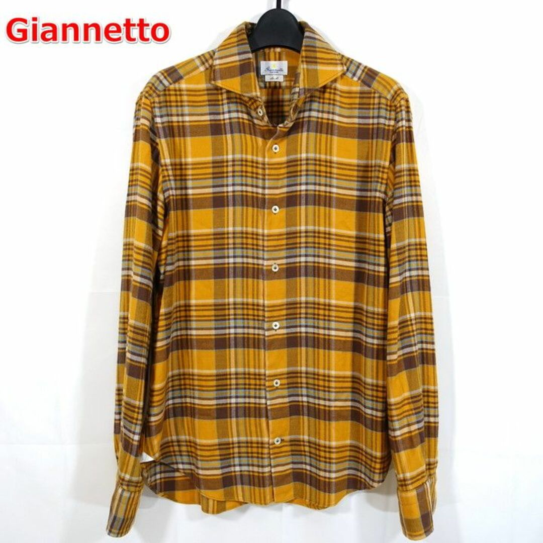 【良品】ジャンネット　チェックネルシャツ　Giannetto綿50%テンセル50%付属品