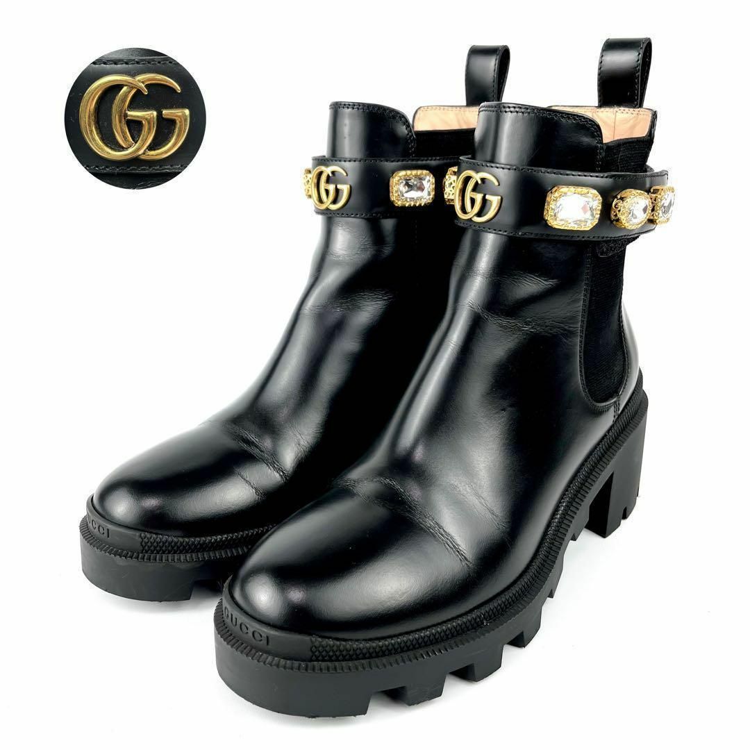 Gucci(グッチ)の美品 GUCCI グッチ サイドゴア ブーツ マーモント ベルト ビジュー 37 レディースの靴/シューズ(ブーツ)の商品写真
