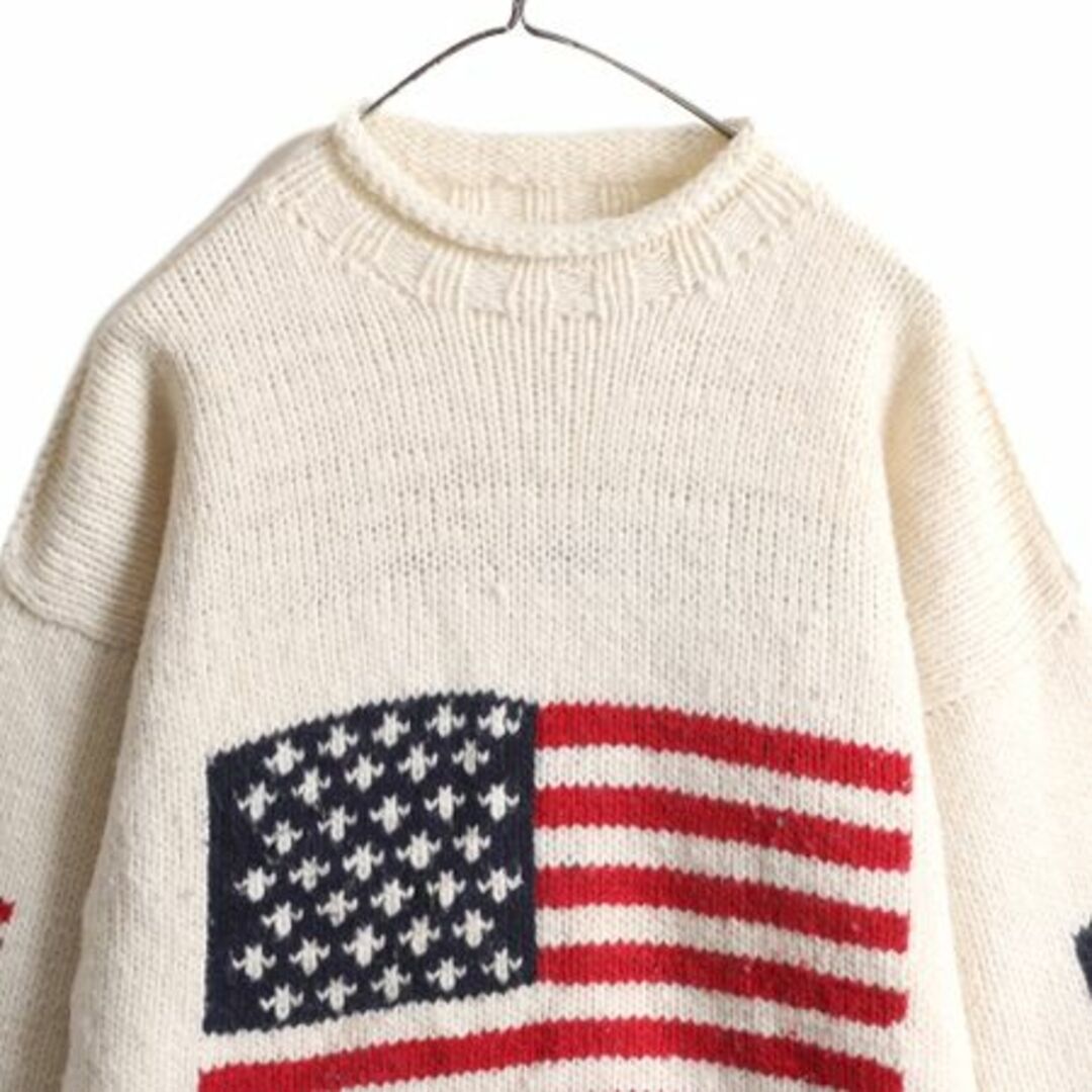 エクアドル製 ロールネック 星条旗 ウール ニット セーター M ナチュラル メンズのトップス(ニット/セーター)の商品写真