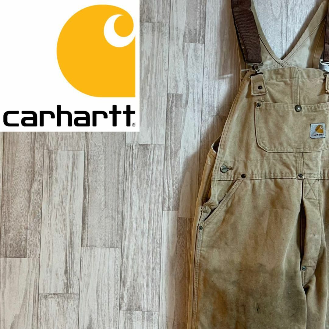 carhartt(カーハート)のカーハートダックオーバーオール　90s ヴィンテージ　ベージュ　ワンポイントロゴ メンズのパンツ(サロペット/オーバーオール)の商品写真