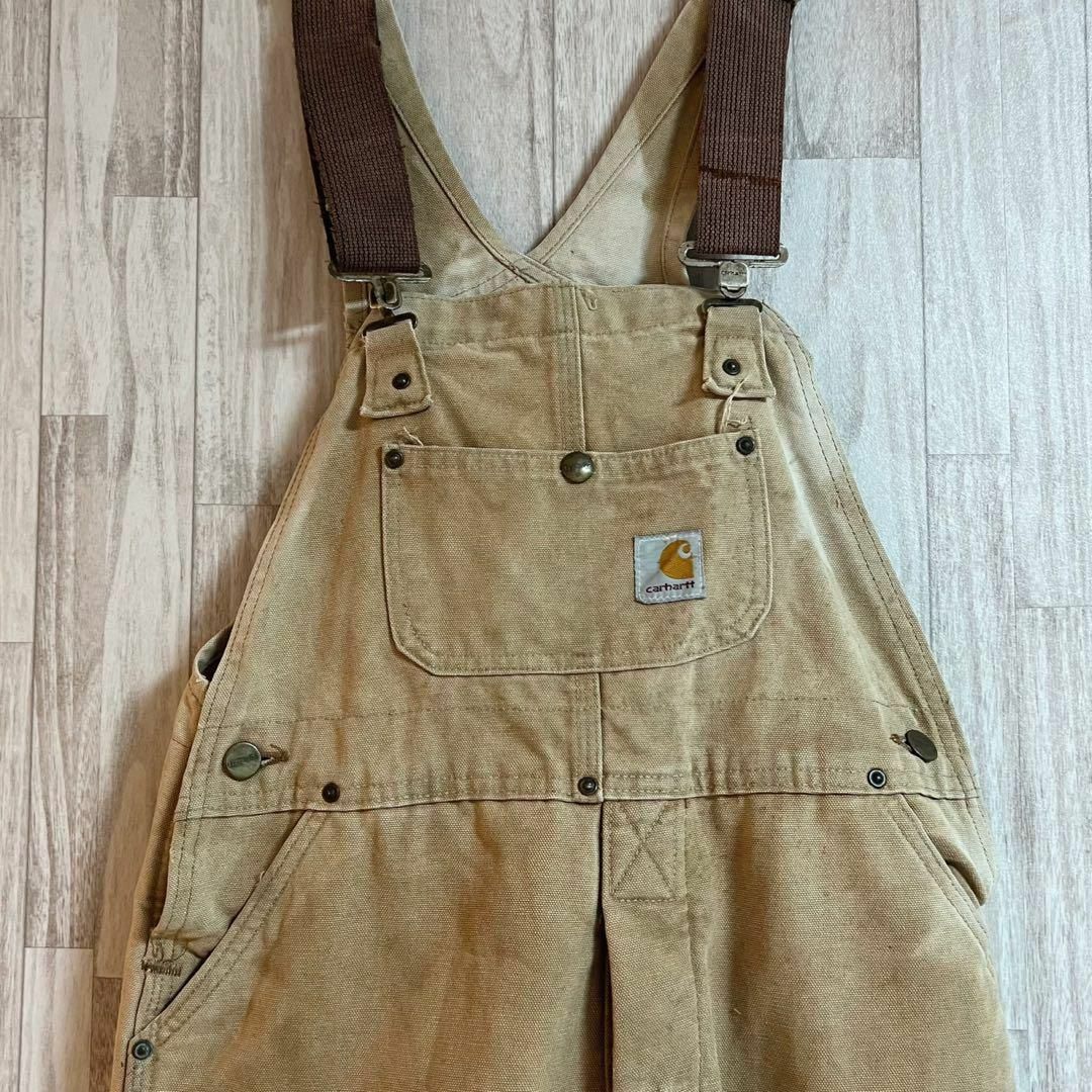 carhartt(カーハート)のカーハートダックオーバーオール　90s ヴィンテージ　ベージュ　ワンポイントロゴ メンズのパンツ(サロペット/オーバーオール)の商品写真