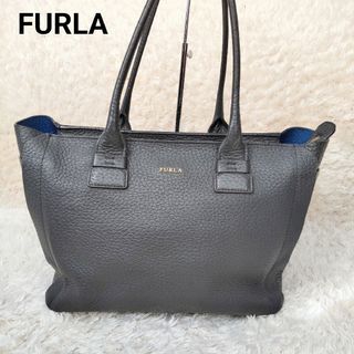 FURLA★トートバッグ★レザー★A4収納可★シボ革★グレー★ブルー★台形