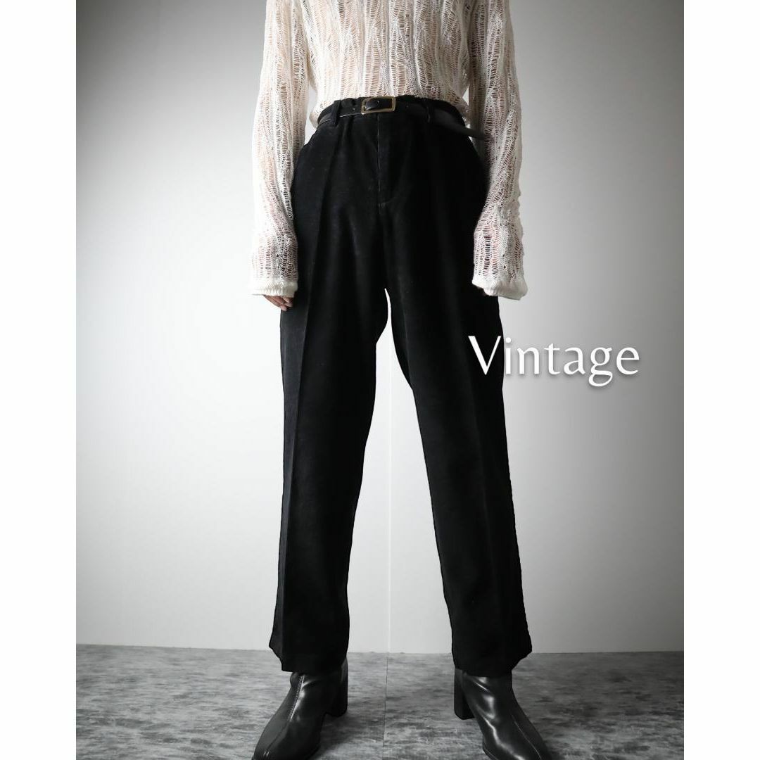 ART VINTAGE(アートヴィンテージ)の【vintage】ワイド 細畝 コーデュロイ パンツ ノータック 黒 W34 メンズのパンツ(チノパン)の商品写真