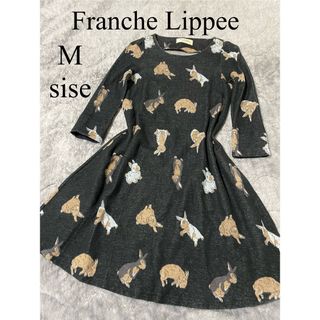 フランシュリッペ(franche lippee)のフランシュリッペ　うさぎ柄ワンピース　M 七分袖　可愛い　レア(ひざ丈ワンピース)