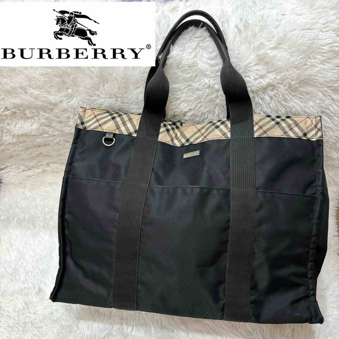 BURBERRY トートバッグ ノバチェック 黒 大容量 A4収納可能 | フリマアプリ ラクマ