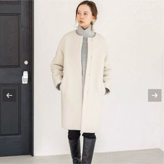 IENA - イエナ IENA ラムウールノーカラーコート ナチュラル 38 新品未