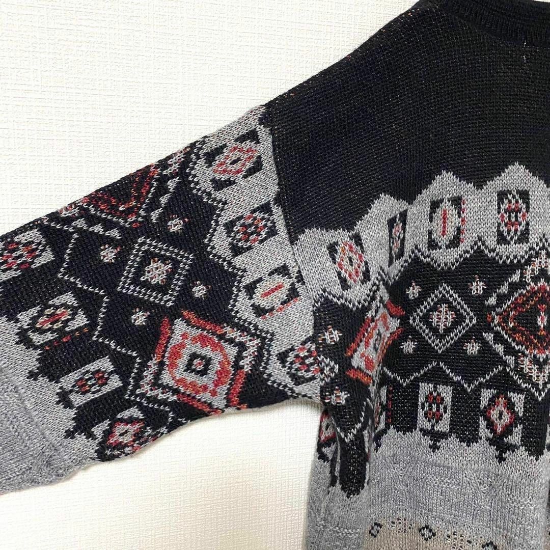 natuRAL vintage(ナチュラルヴィンテージ)のカーディガン 幾何学模様 ケーブル編み 太アーム ウール L ヴィンテージ メンズのトップス(カーディガン)の商品写真