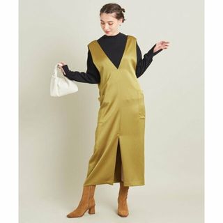 ビューティアンドユースユナイテッドアローズ(BEAUTY&YOUTH UNITED ARROWS)の【YELLOW】ヴィンテージサテンVネック ジャンパースカート -ウォッシャブル-(ロングワンピース/マキシワンピース)