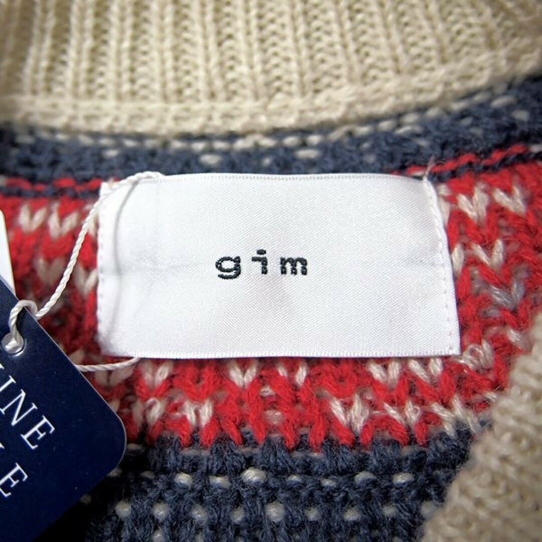 gim(ジム)の新品 gim ジム 求心柄 フェアアイル ウール ニット L 白 メンズのトップス(ニット/セーター)の商品写真