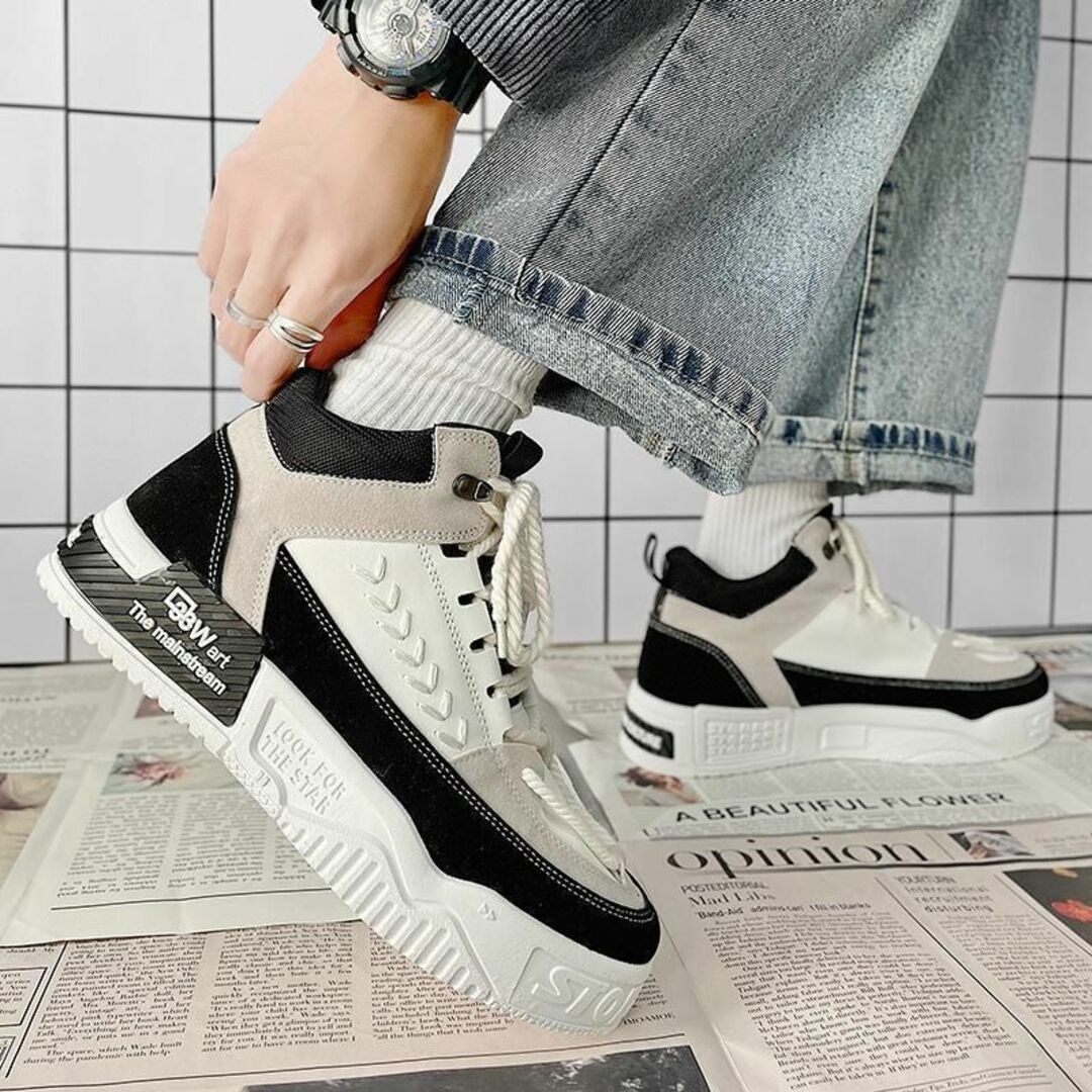 【処分価格】26cmメンズシューズダッドスニーカー厚底ハイカット韓国靴ブラック メンズの靴/シューズ(スニーカー)の商品写真