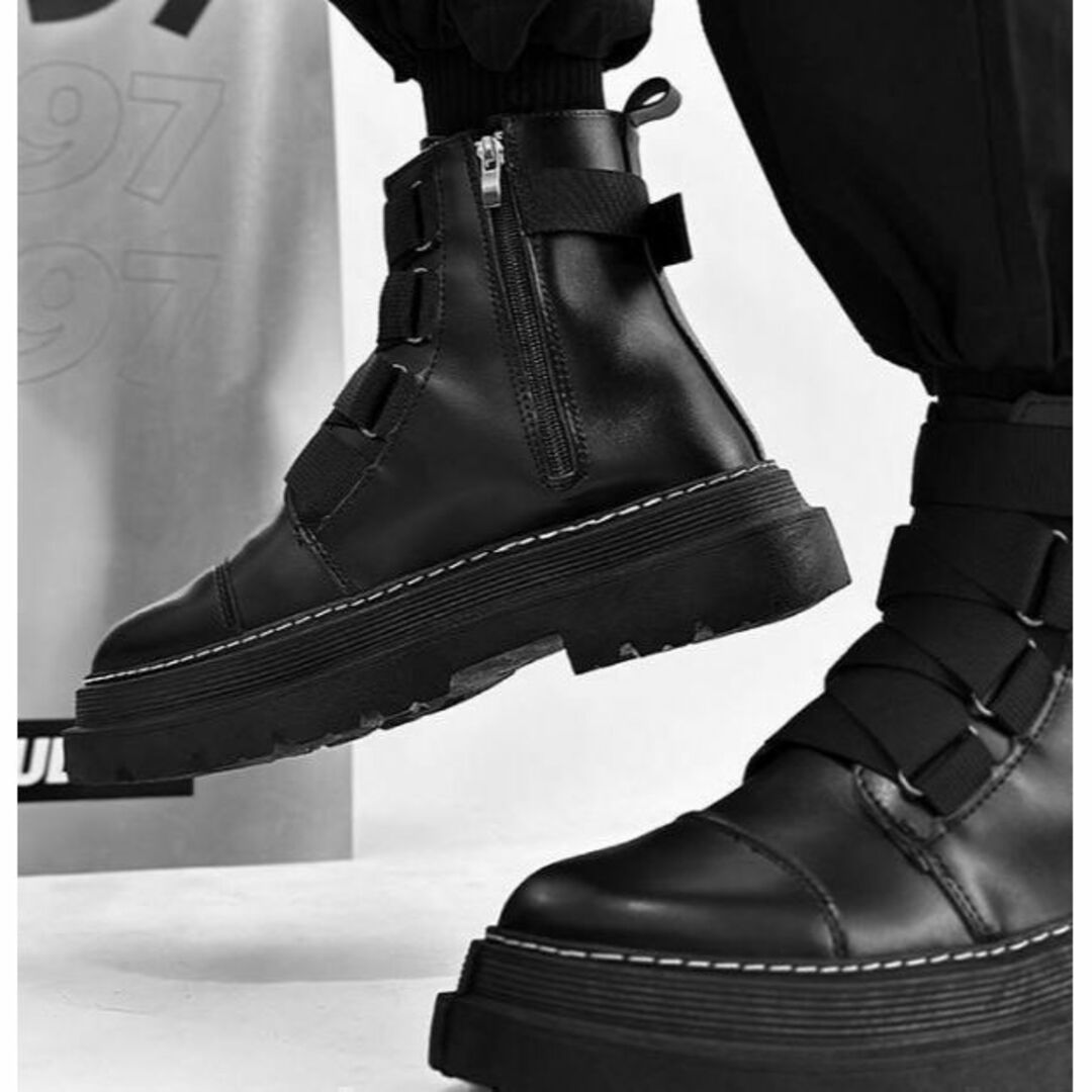25cm10cm身長アップシークレットブーツシューズ厚底メンズジップバイク男hy メンズの靴/シューズ(スニーカー)の商品写真