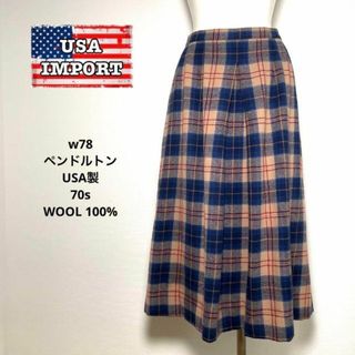 ペンドルトン(PENDLETON)のペンドルトン超美品【アメリカ古着】70sフレアスカート紺ネイビー青ウール100(ロングスカート)