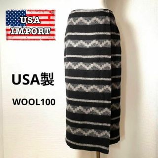 ロンドンガール❗️【アメリカ古着】超美品！巻きタイトスカート黒　裏地付厚手ウール(ロングスカート)