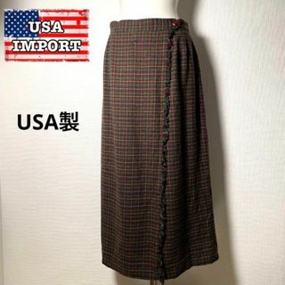 ロンドンガール❗️【アメリカ古着】80sUSA製チェック巻きスカートウール超美品(ロングスカート)