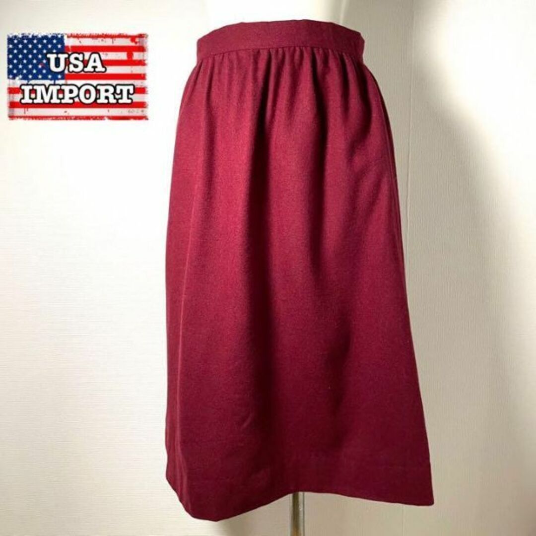 ロンドンガール❗️【アメリカ古着】70s超美品フレアスカート赤エンジウール高品質 レディースのスカート(ロングスカート)の商品写真