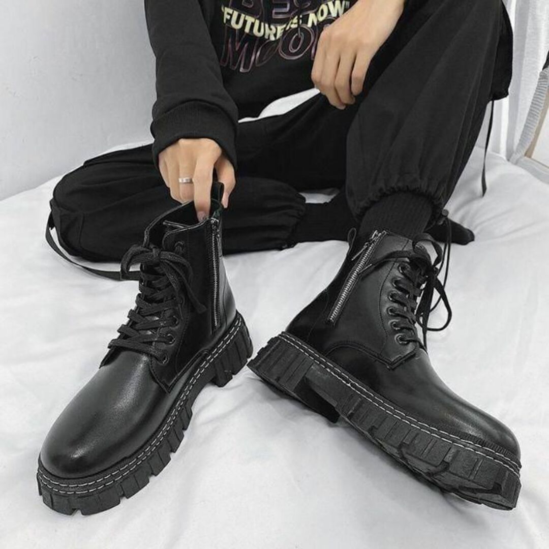 24.5cm10cmアップメンズシークレットブーツシューズ厚底背が高くなる靴k2 メンズの靴/シューズ(ブーツ)の商品写真