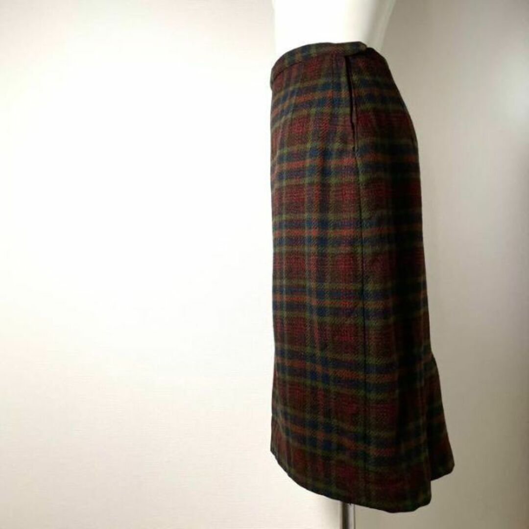 ロンドンガール❗️【アメリカ古着】超美品ツイード生地チェックスカート緑厚手ウール レディースのスカート(ひざ丈スカート)の商品写真