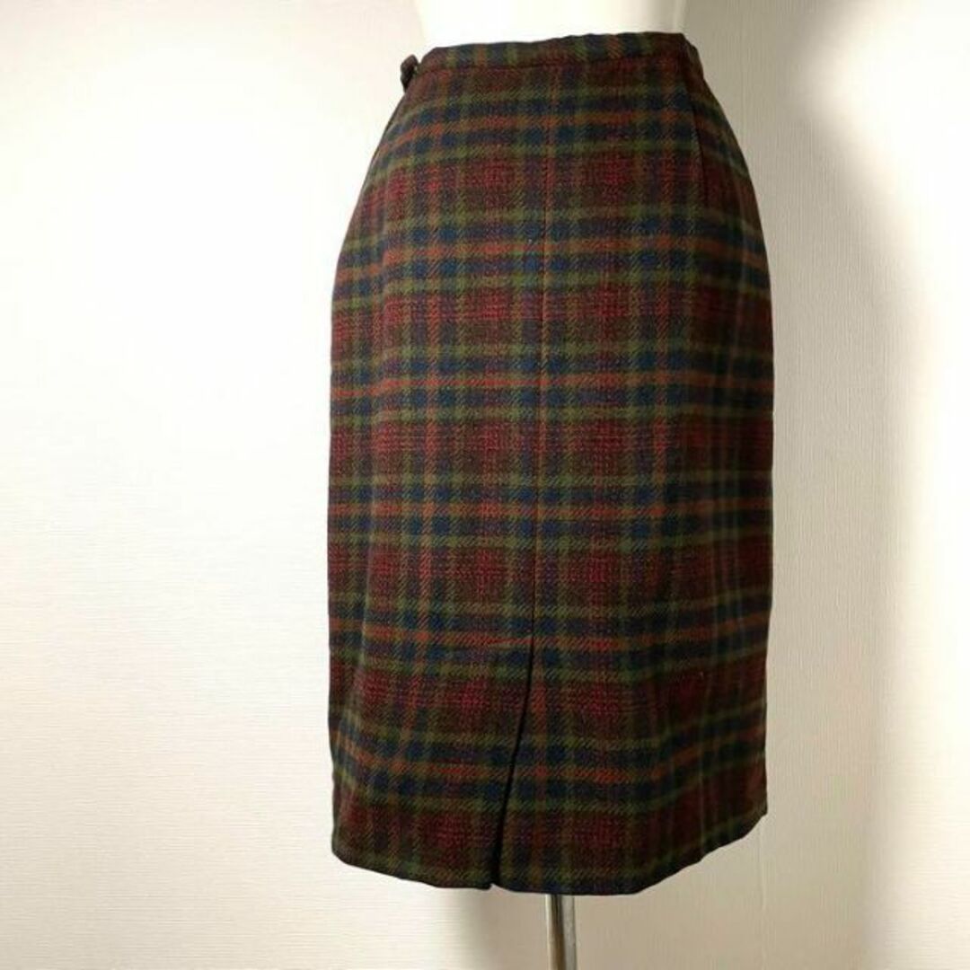 ロンドンガール❗️【アメリカ古着】超美品ツイード生地チェックスカート緑厚手ウール レディースのスカート(ひざ丈スカート)の商品写真