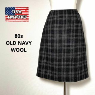 オールドネイビー(Old Navy)のオールドネイビー❗️【アメリカ古着】超美品！タイトスカートチェック黒グレーウール(ひざ丈スカート)