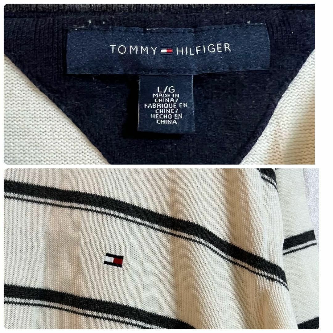 TOMMY HILFIGER(トミーヒルフィガー)のトミー　ニット　セーター　ロゴ入り　ボーダー　Ｖネック　ユニセックス　中国製 メンズのトップス(ニット/セーター)の商品写真