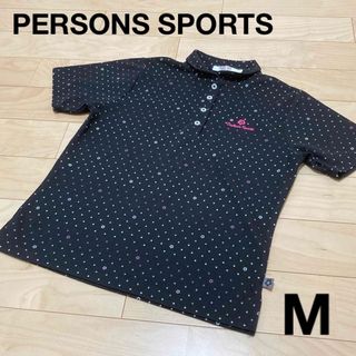 パーソンズ(PERSON'S)の【美品】PERSONS SPORTS 半袖 ポロシャツ スM 黒 花柄(ポロシャツ)