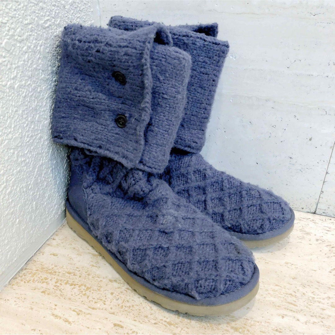 UGG(アグ)の美品☆UGG☆ニットブーツ サイズ8 25.0cm☆ネイビーパープル レディースの靴/シューズ(ブーツ)の商品写真