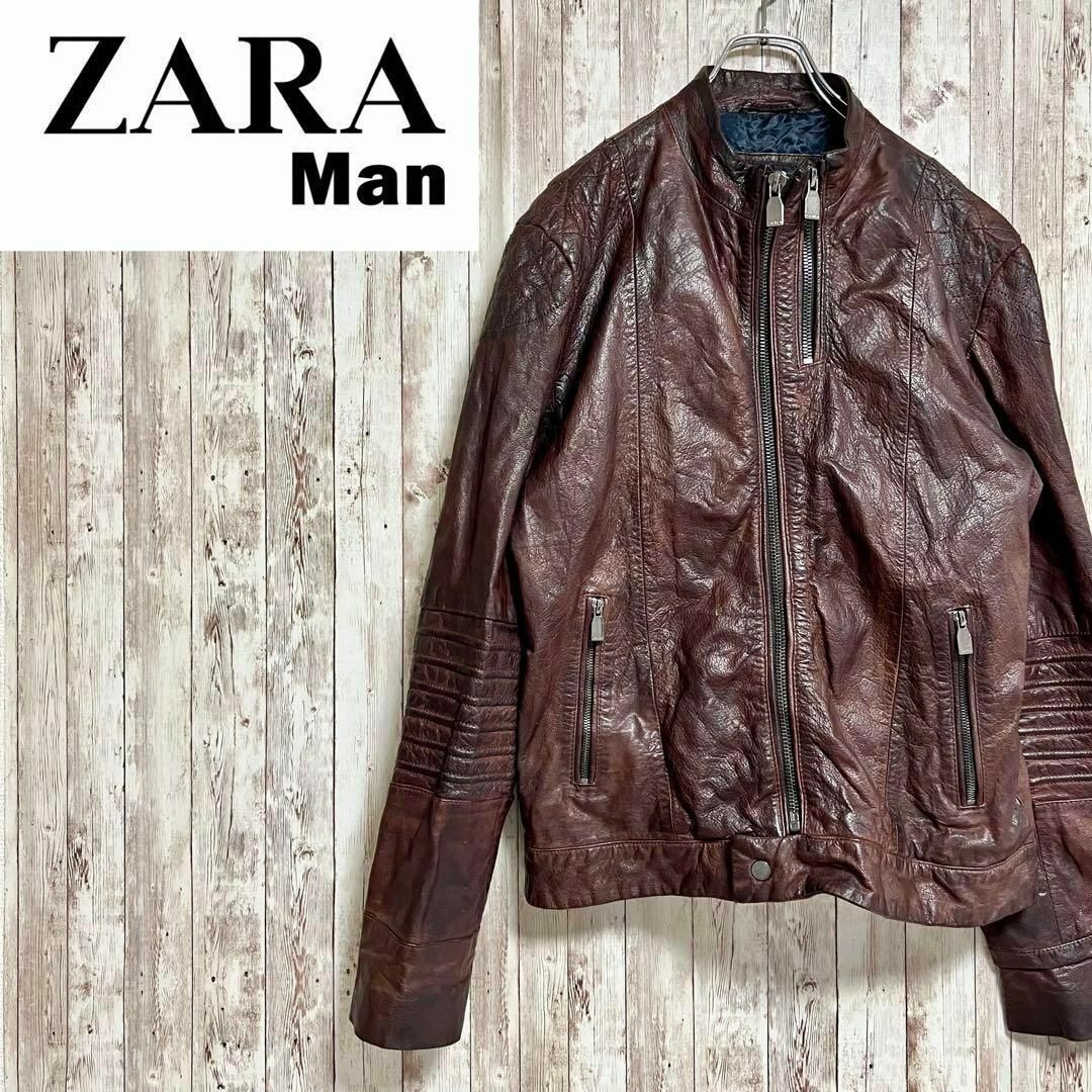 ZARA(ザラ)のZARAMEN レザージャケット　ZARA アウター　ライダース　インド製 メンズのジャケット/アウター(レザージャケット)の商品写真