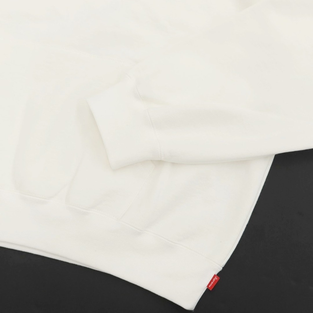 Supreme(シュプリーム)の【中古】シュプリーム Supreme 2023年秋冬 Collegiate Patchwork Leather Hooded Sweatshirt プルオーバー スウェットパーカー ホワイト【サイズL】【メンズ】 メンズのトップス(パーカー)の商品写真