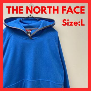 ザノースフェイス(THE NORTH FACE)の【美品】古着　ノースフェイス　フリースパーカー　レディース　ブルー　L(パーカー)